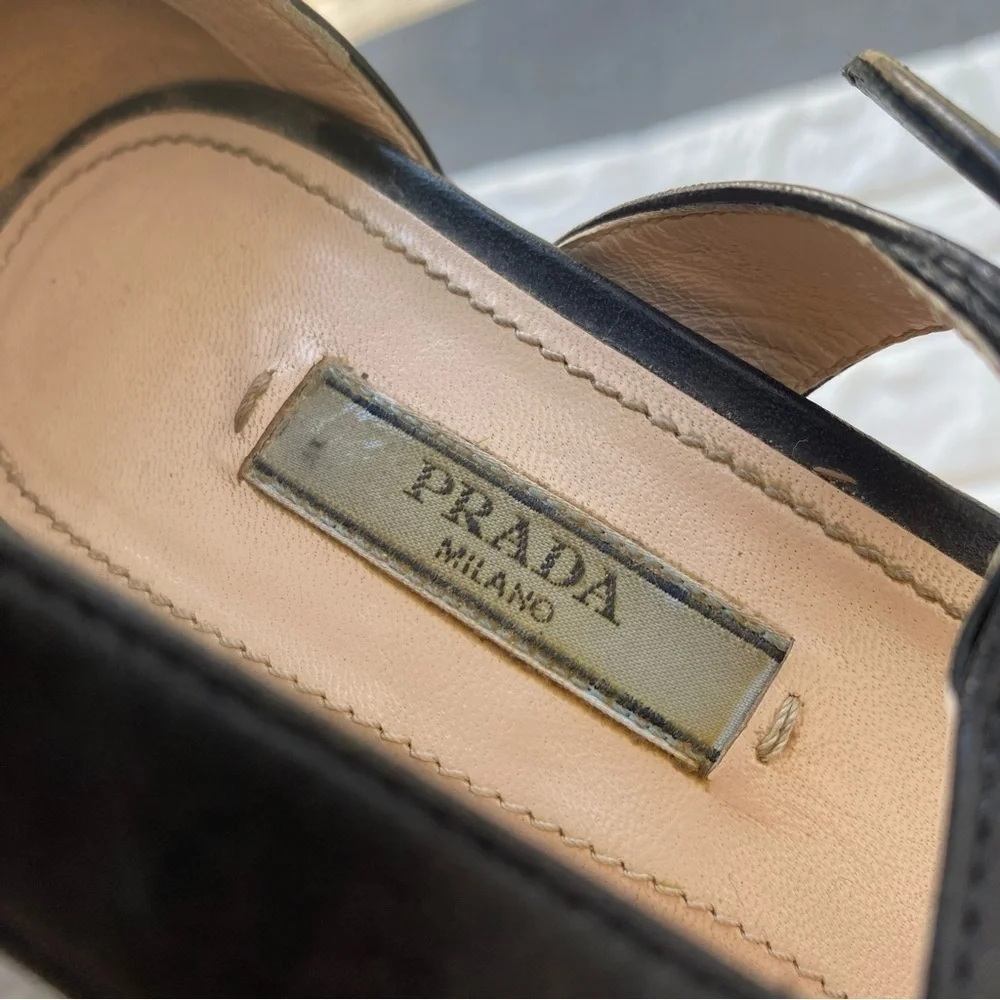 PRADA Milano Italy Leather Ankle Strap sandals 39